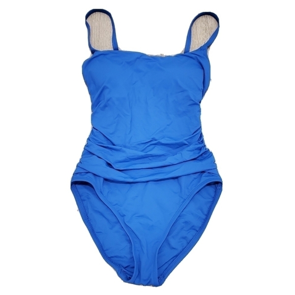 NEW La Blanca Island Goddess Blue Ruched One-Piece Swimsuit - Picture 2 of 6